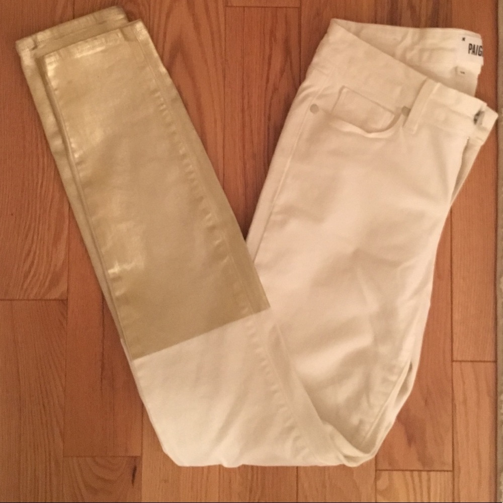 Paige White & Gold Skinny Jeans